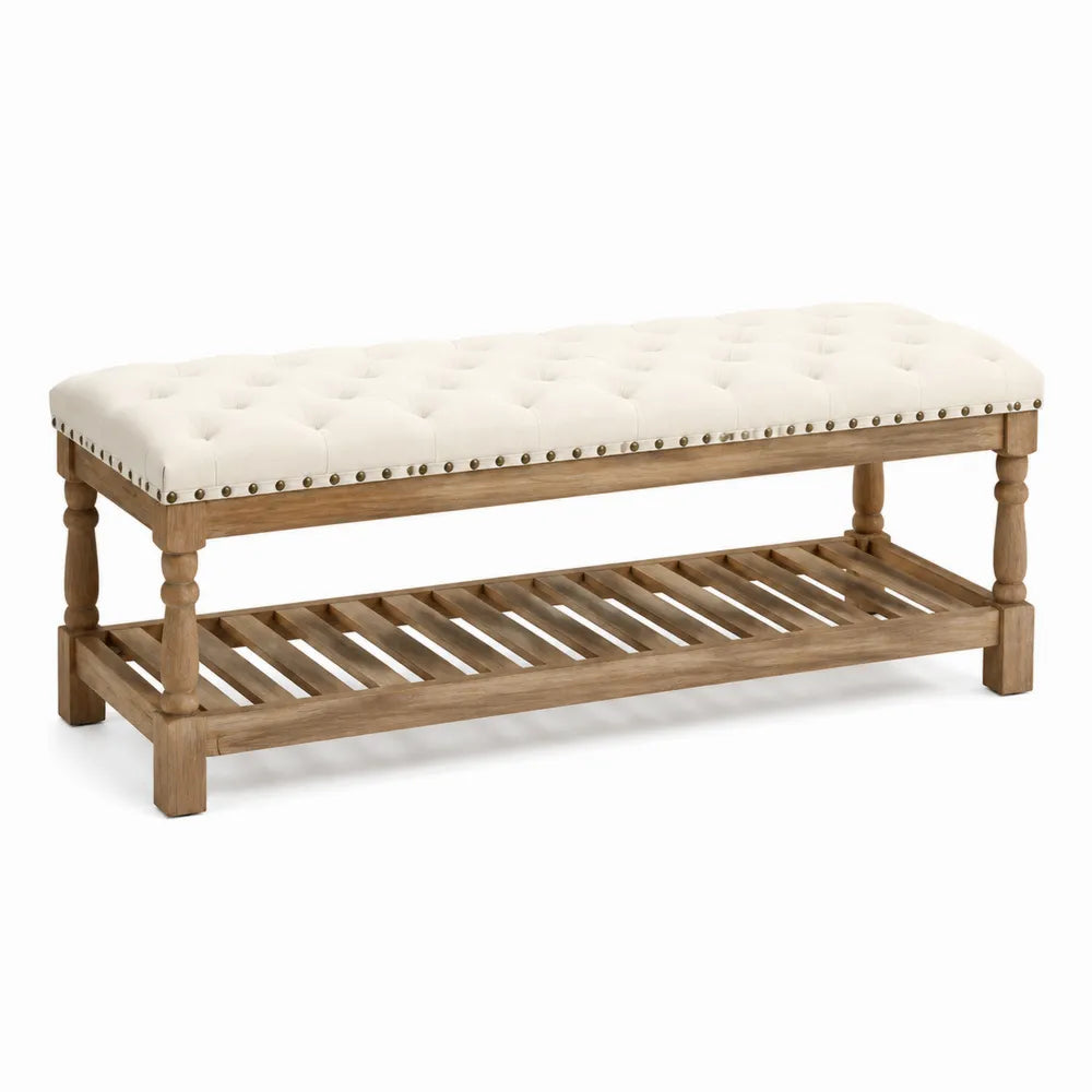 Banc en cuir synthétique marron avec structure métallique