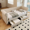 Canapé convertible et canapé-lit – en bois, avec rangement, avec tiroirs, 2 Tiroirs, 90 × 200cm, beige, revêtement en tissu