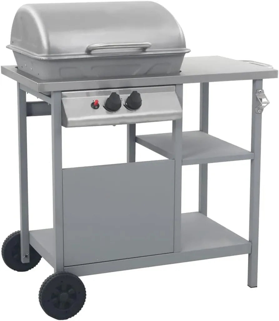 Grill à gaz pratique avec étagères et roulettes pour jardin