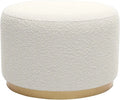 Miliboo Pouf Rond en Tissu Effet Laine bouclée Blanc cassé — D54, en métal, revêtement en tissu, revêtement bouclé