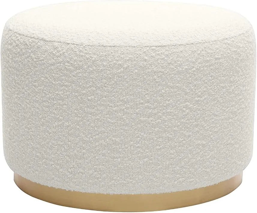 Miliboo Pouf Rond en Tissu Effet Laine bouclée Blanc cassé — D54, en métal, revêtement en tissu, revêtement bouclé