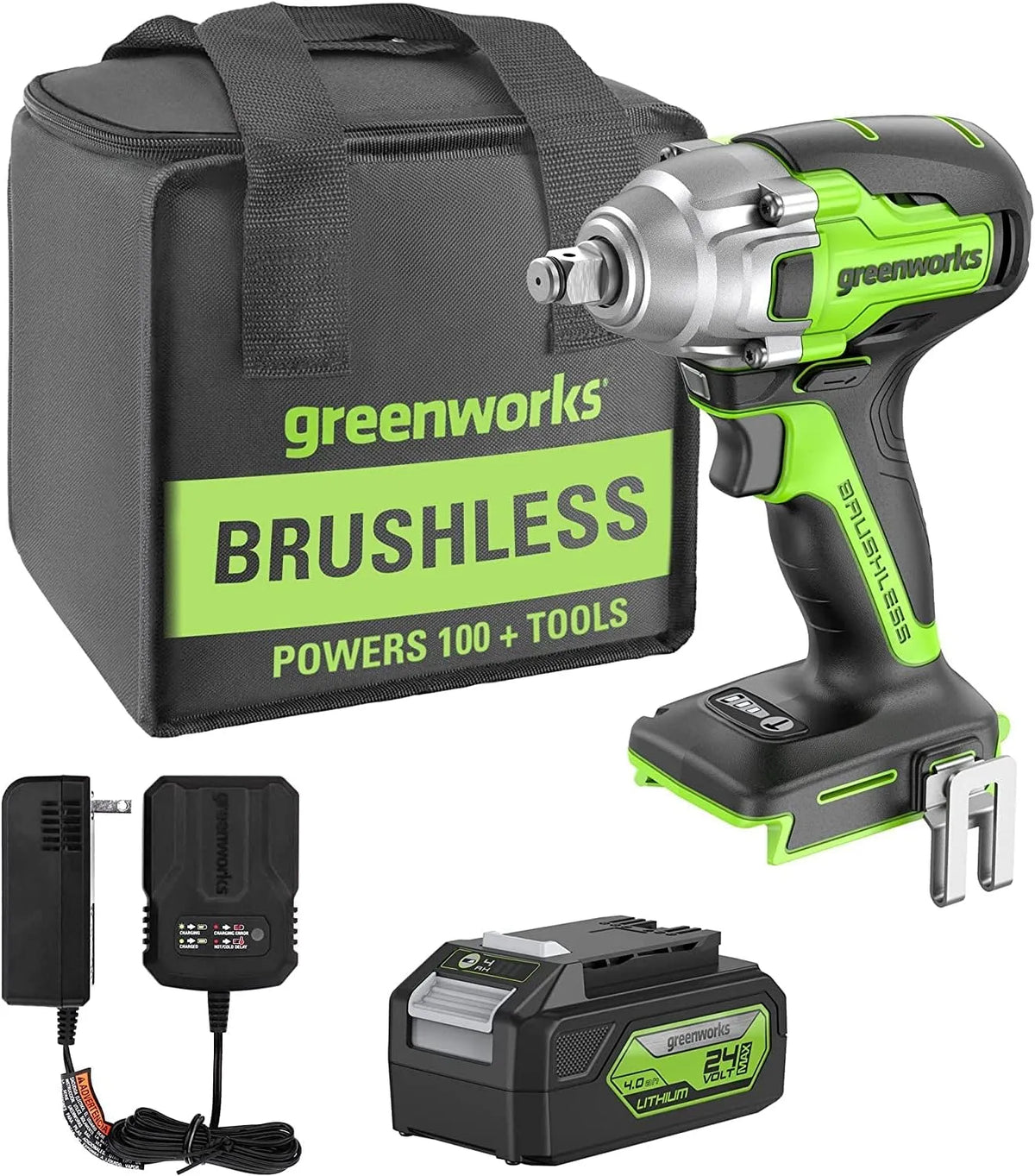Greenworks GD24IW400K4 Clé à Chocs Sans Fil avec Moteur Sans Balais: 27cm, 400Nm, 24V, 4Ah