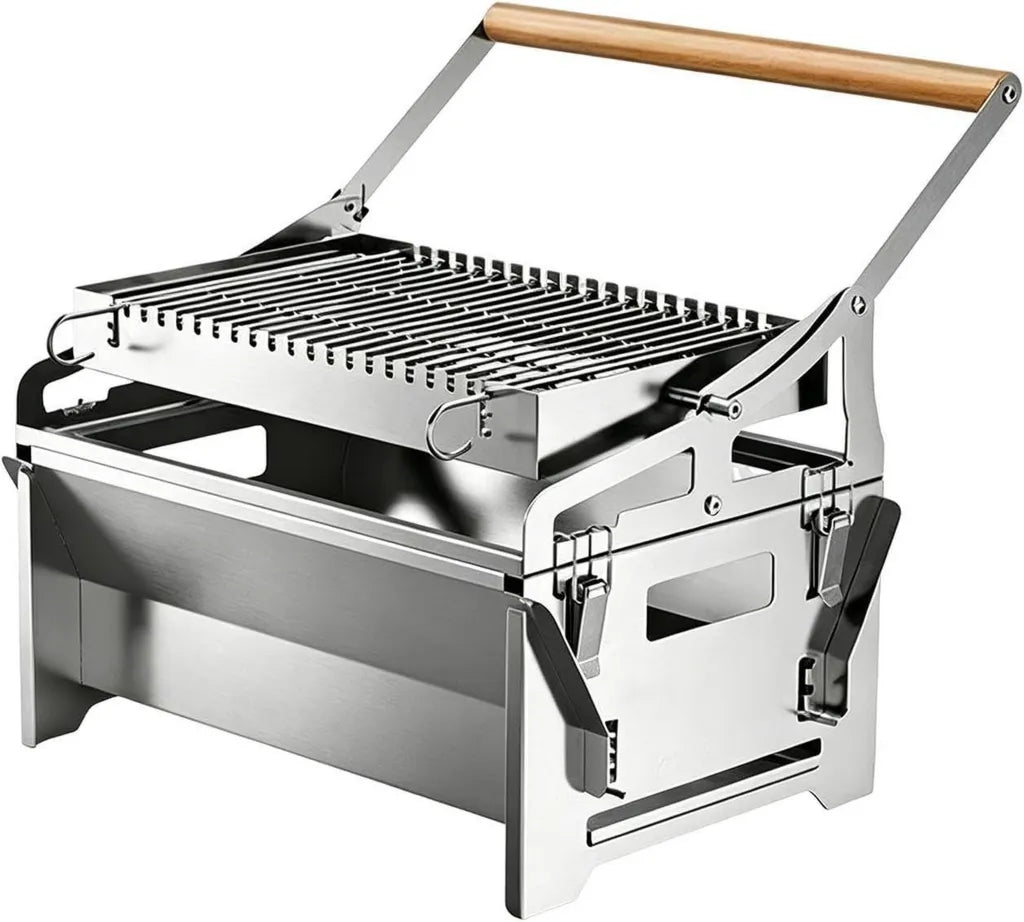 Barbecue à Charbon Rotatif en Acier Inoxydable - Gril Portable 360° pour Camping, Pique-Nique et Jardin
