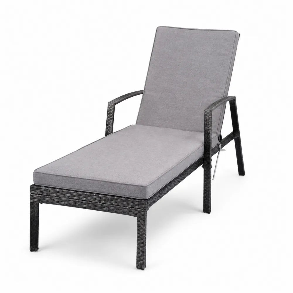 Lot de 2 chaises longues en rotin avec coussins gris-bleu