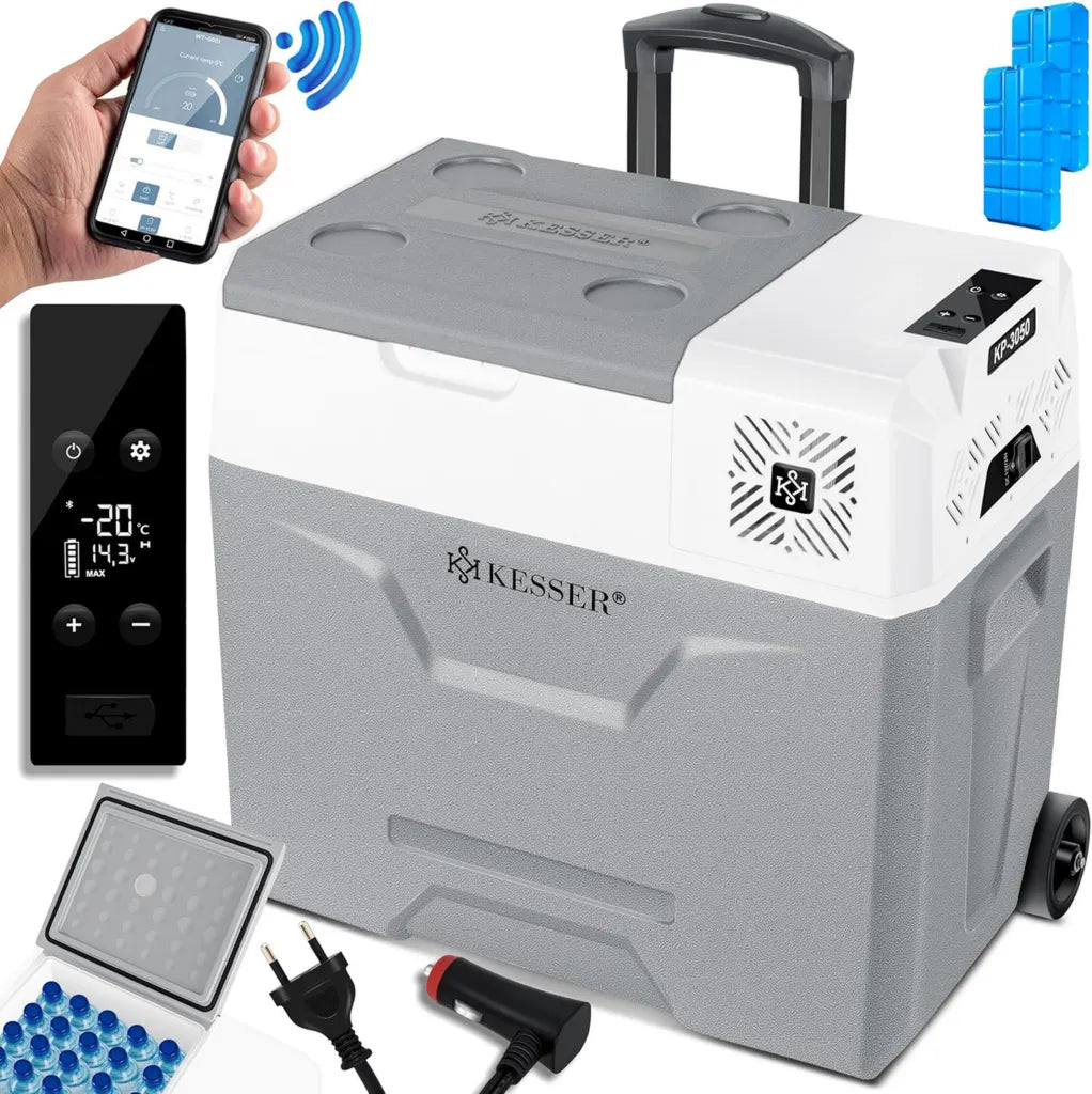 Réfrigérateur à Compresseur Portable 50L avec Commande APP et Port USB, Refroidissement jusqu'à -20°C pour Véhicules et Camping