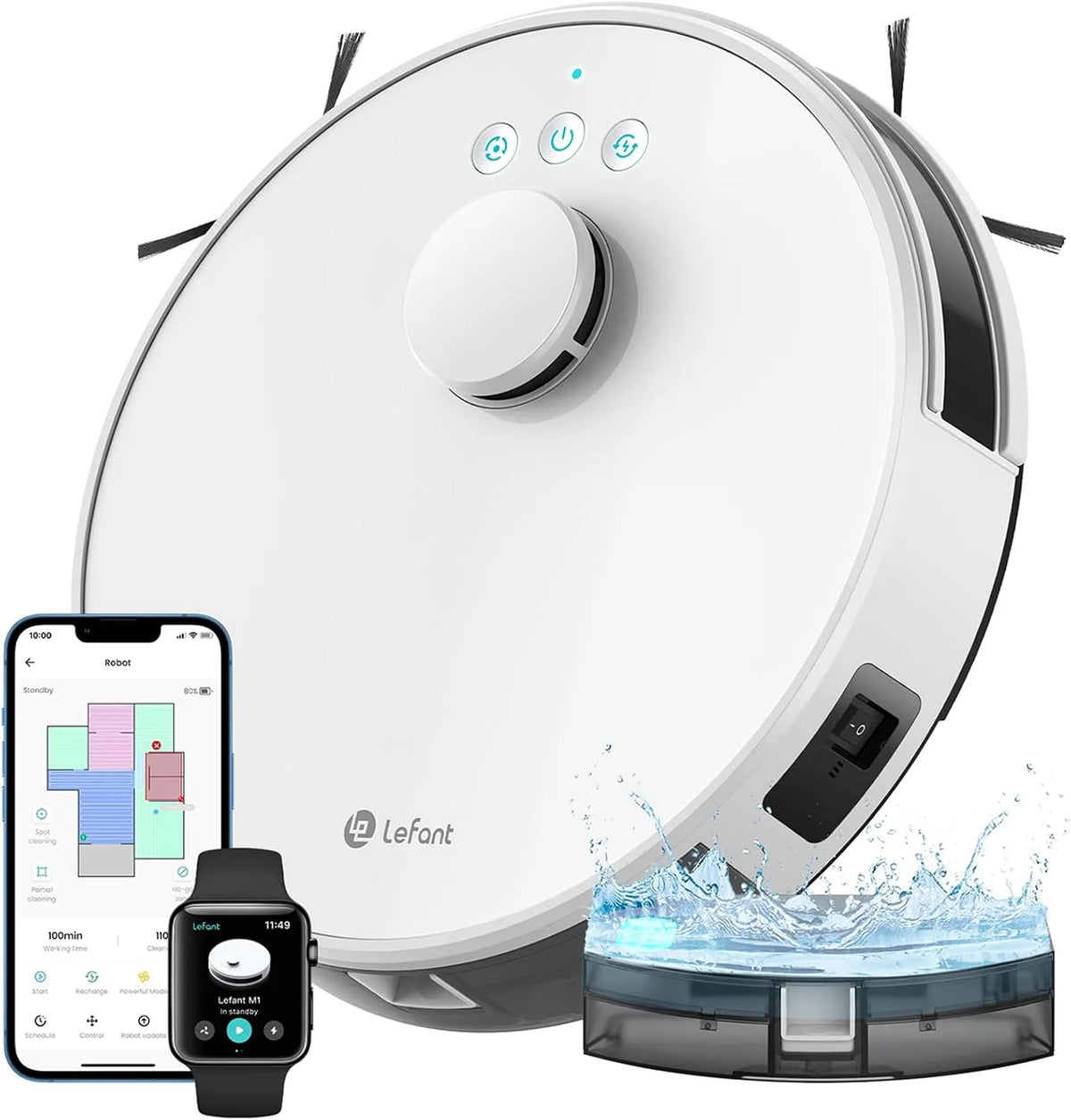 Aspirateur, APP, connexion Wi-Fi, 2 en 1, pour tapis et tissus d'ameublement, blanc