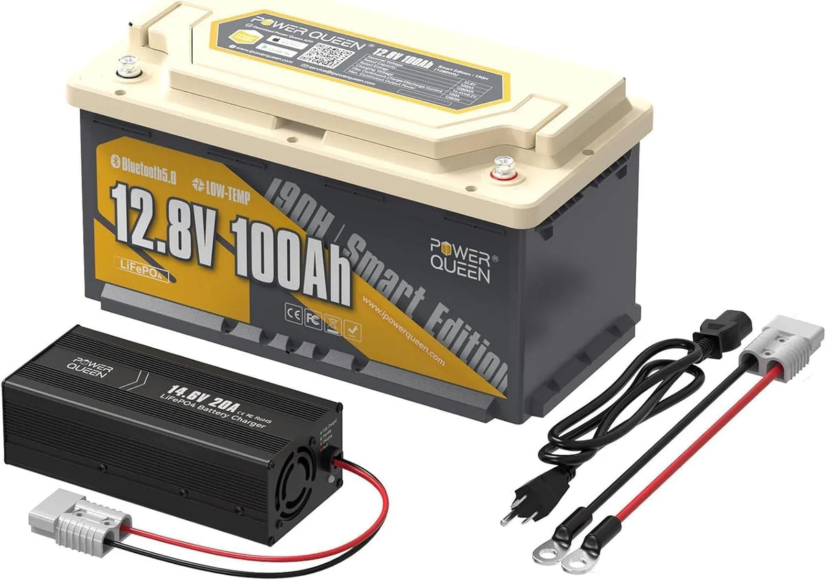 H190 Batterie lithium LiFePO4 et batterie solaire à décharge profonde, avec BMS, 100Ah, 12V, 14,6v, 20A, avec Bluetooth