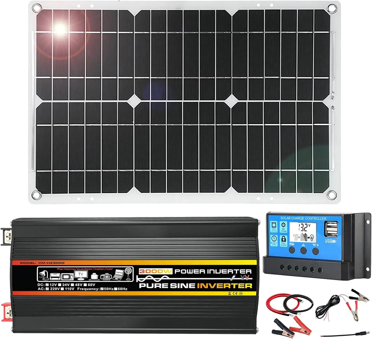 Panneau solaire et module photovoltaïque, 3000 W, monocristallin, onde sinusoïdale pure, 18 W, 12 V, pour camping et camping-car