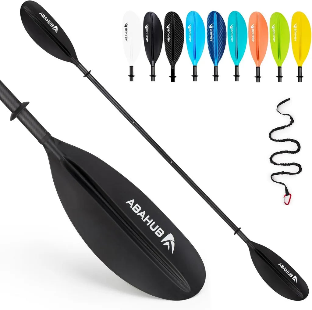 Pagaie Kayak Abahub en Carbone Réglable 220-240cm avec Tige en Alliage et Lames Multicolores