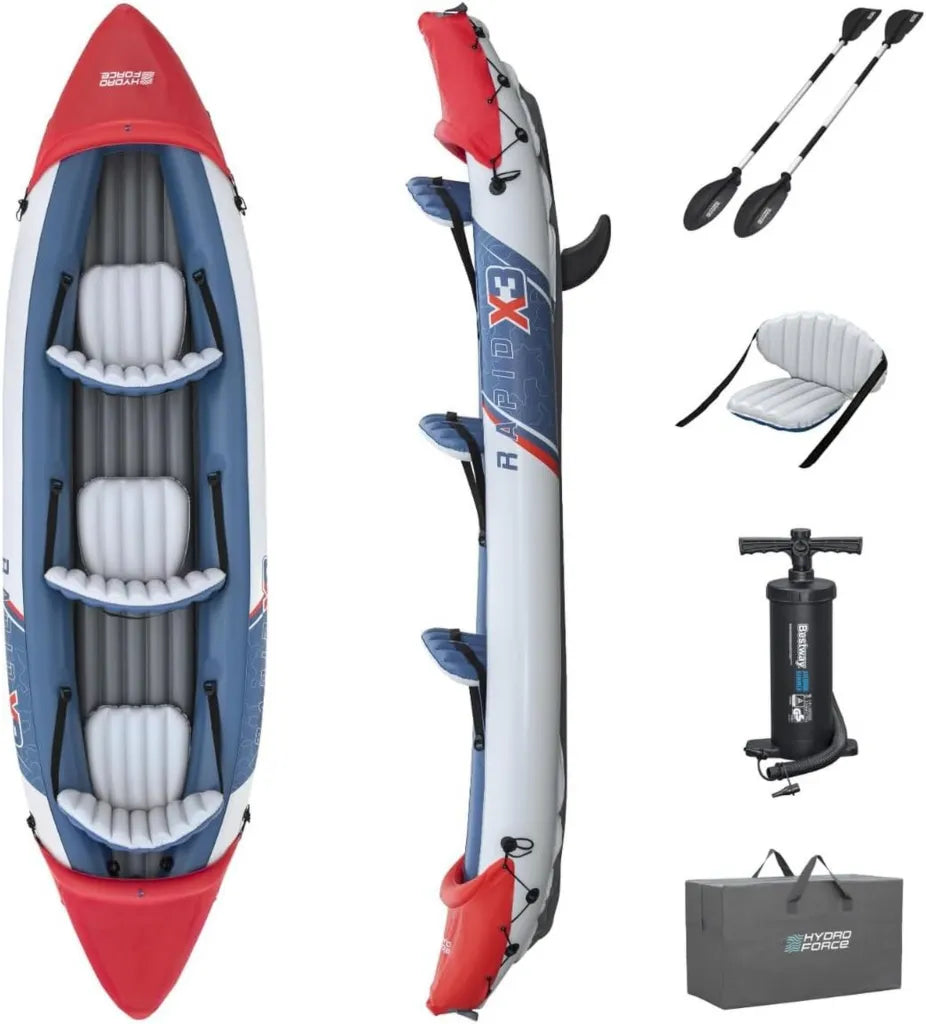Kayak Gonflable 3 Places Hydro-Force de Bestway avec Rames en Aluminium et Pompe à Main