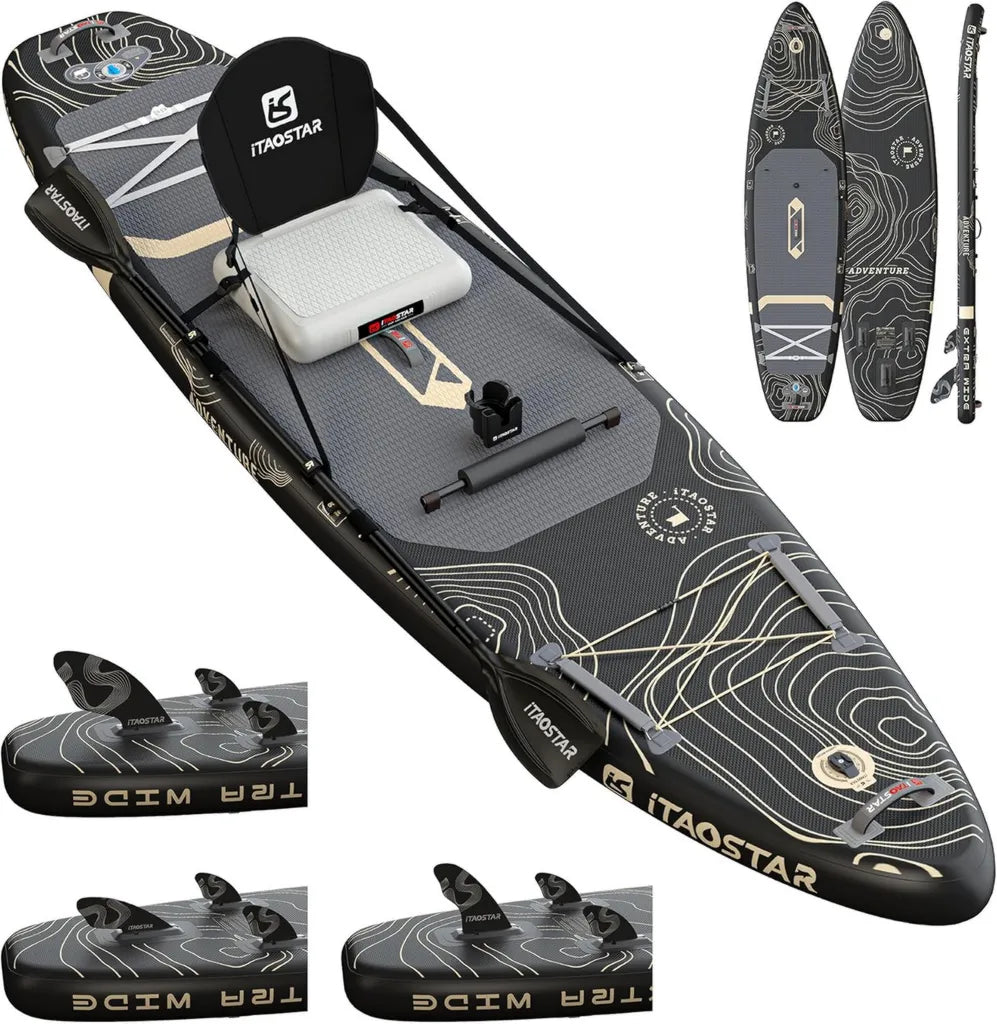 Planche de Paddle Gonflable iTAOSTAR 365x88cm avec Siège et Accessoires Premium, 5 Ailerons Uniques, Idéal pour Adolescents et Adultes