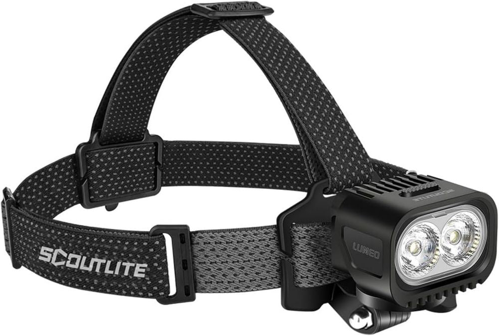 Lampe Frontale Puissante 4000 Lumens avec Batterie Externe, Double Faisceau et Charge USB-C