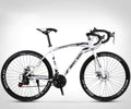 Vélo de Route 26 Pouces, 24 Vitesses, Freins à Disque Doubles, Cadre en Acier Carbone, Unisexe, Blanc