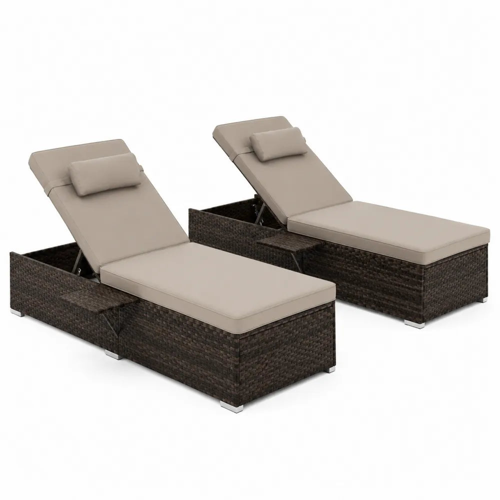 Lot de 2 chaises longues en aluminium noir avec coussins crème