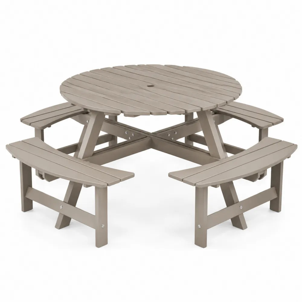 Table et bancs d'extérieur en bois composite et acier 180x150 cm