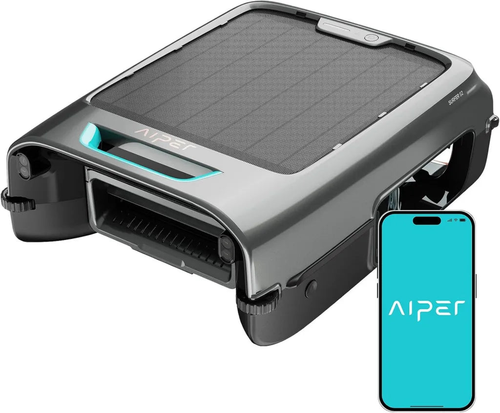 Robot Écumeur de Piscine Solaire AIPER EcoSurfer S2, Nettoyage Autonome 24/7, Recharge Solaire et Électrique, Détection d'Obstacles, Filtre Finesse 150 µm