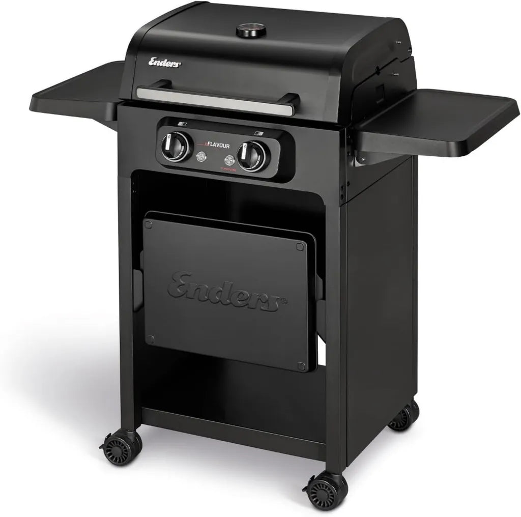 Grill électrique Enders® eFLAVOUR 2 Turbo avec double paroi, thermomètre intégré et étagères pliantes, 3 KW Turbo Zone™, deux zones de chauffe 1500 W