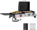Plaque de Cuisson Portable à Gaz 3 Brûleurs avec Brûleur Latéral, BBQ et Plancha, 29000 BTU