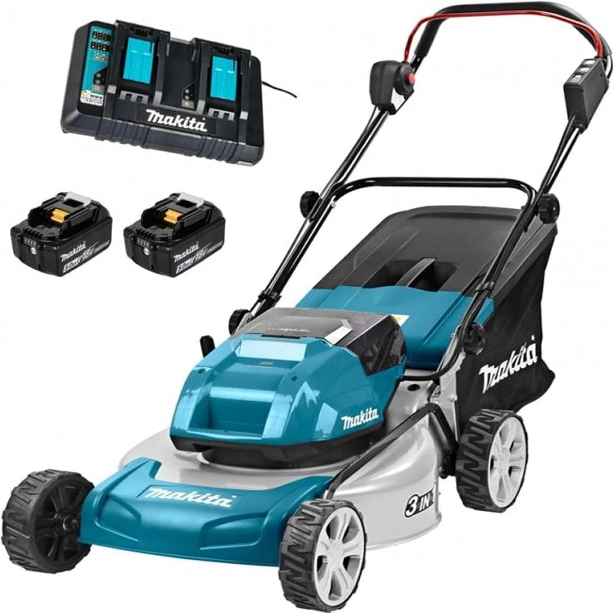 Makita DLM460PT2 Tondeuse à gazon pour une coupe régulière lors de l'entretien du jardin – LXT, 46 cm, 36V, 0 Ah