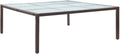 Table de Jardin en Polyrotin Marron avec Plateau en Verre Trempé, 200x200x74 cm, Résistante aux Intempéries