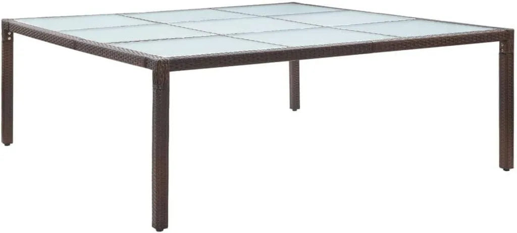 Table de Jardin en Polyrotin Marron avec Plateau en Verre Trempé, 200x200x74 cm, Résistante aux Intempéries