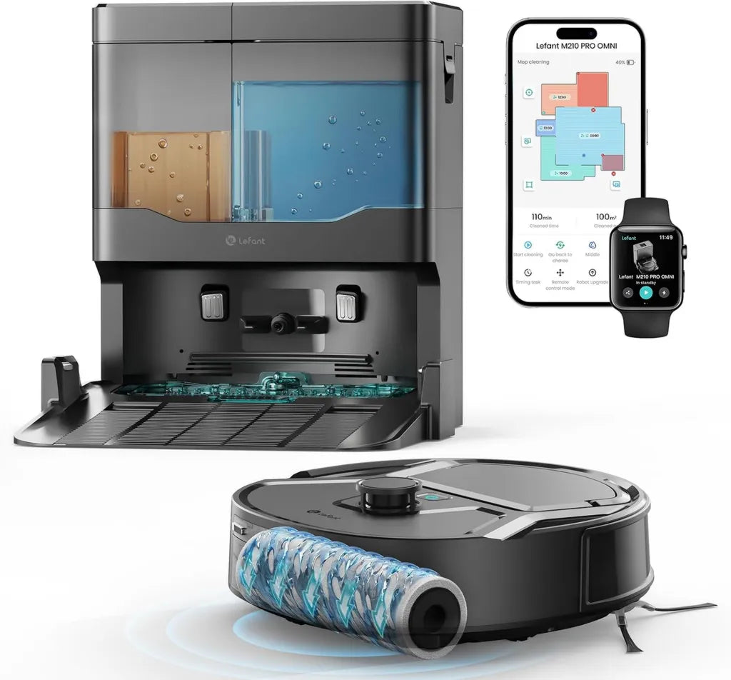 Lefant M210 Pro Robot Aspirateur Laveur, 20,000Pa, Réservoir À Poussière 800ml, Compact 28cm, Contrôle WiFi/APP/Alexa