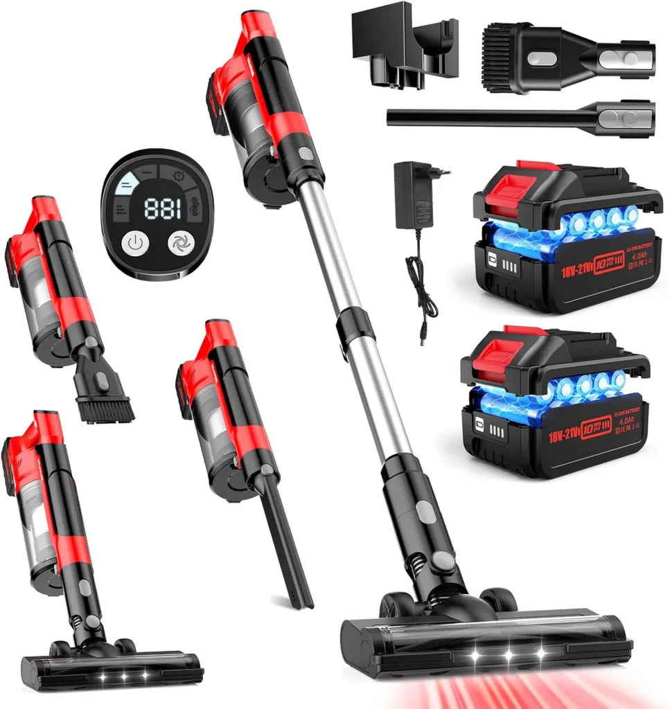 Aspirateur Balai Sans Fil 60KPa, 700W Puissant avec Batteries Amovibles