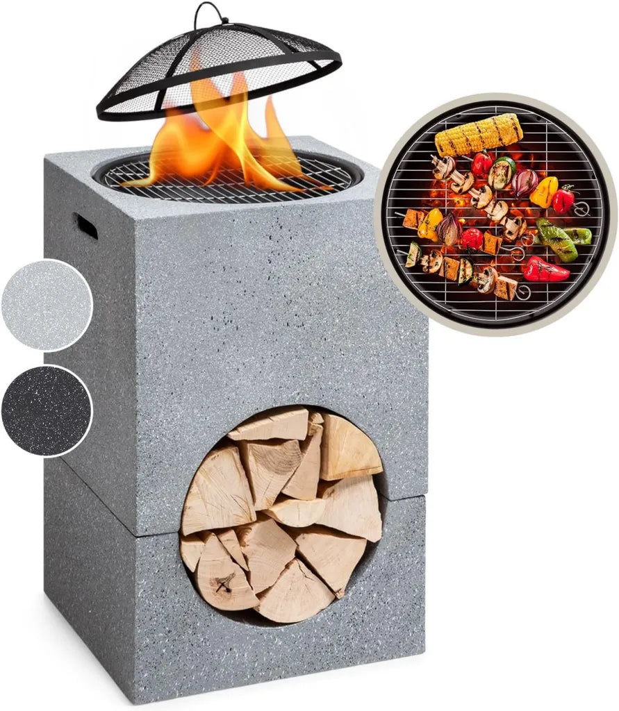 Blumfeldt Brasero de Jardin Portable avec Grille BBQ, Pare-Étincelles et Réchaud en Acier, Idéal pour Camping et Barbecues