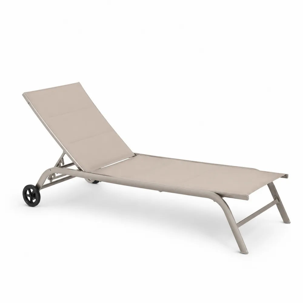 Ensemble de 2 chaises longues en aluminium et textilène taupe