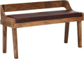 Banc et banquette d'intérieur — en cuir, en bois, avec dossier, 108 × 63 × 43 cm, marron, en bois massif