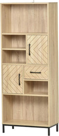 HOMCOM Biblliothèque Buffet et meuble de rangement Haut de Cuisine 2 étagères 3 niches 2: à motifs, en métal, en bois, avec tiroirs, noir