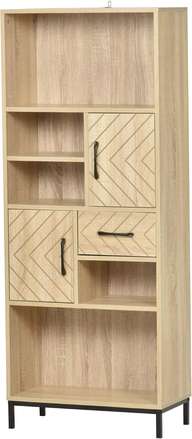 HOMCOM Biblliothèque Buffet et meuble de rangement Haut de Cuisine 2 étagères 3 niches 2: à motifs, en métal, en bois, avec tiroirs, noir