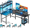 Bureau et table informatique — avec rangement, avec port USB, pour gaming, affichage LED, 170 × 100 cm, noir