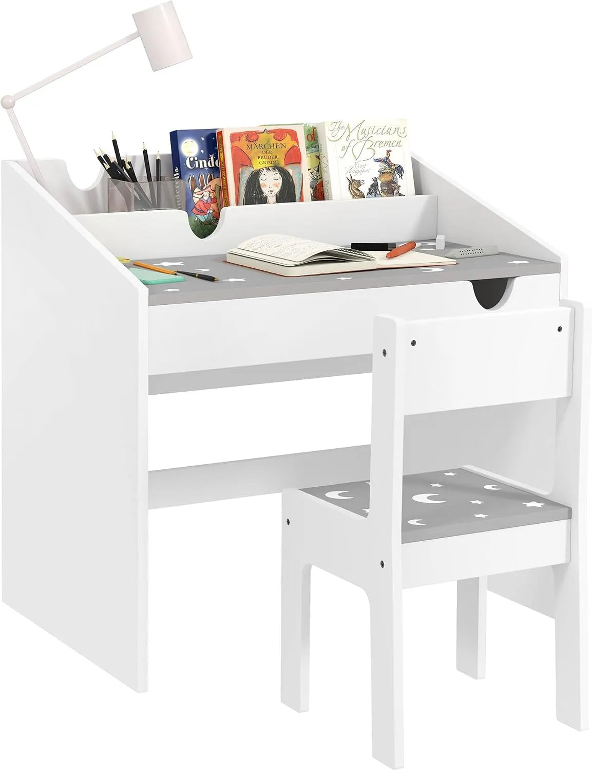 Bureau et table informatique — pour enfant, avec tiroirs, gris
