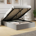 HOMCOM Lit Coffre 140 x 190 cm – revêtement en tissu, en bois, avec rangement, 140 × 190 cm, gris