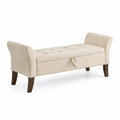 Banc de rangement en bois avec revêtement en polyester beige