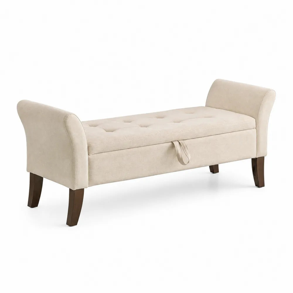 Banc de rangement en bois avec revêtement en polyester beige
