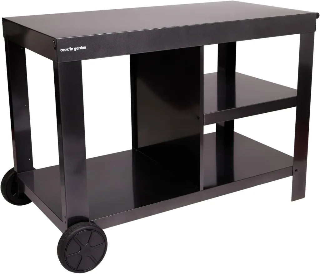 Chariot de Jardin Nova 110 - Meuble à Roulettes pour Barbecue et Plancha, Facile à Déplacer, Design Moderne, Couleur Noire