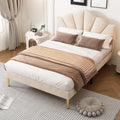Lit 140x190cm avec Sommier à Lattes: réglable, 140 × 190cm, beige, revêtement en velours, revêtement en tissu