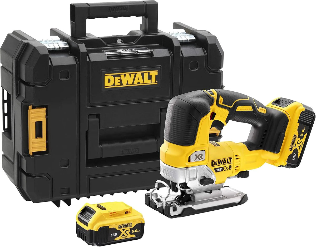 DeWalt DCS334P2-QW Scie Sauteuse à Poignée Supérieure Brushless XR 18V 5 Ah: sans fil, moteur sans balais, en bois, en acier, 135mm, 10mm