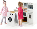 Lave-linge, blanc, GOPLUS Grande Cuisine Enfant 2 Pièces, Dinette avec Effets Lumineux et Sonores pour Filles Garçons 3+ Ans, Machine à Glaçons