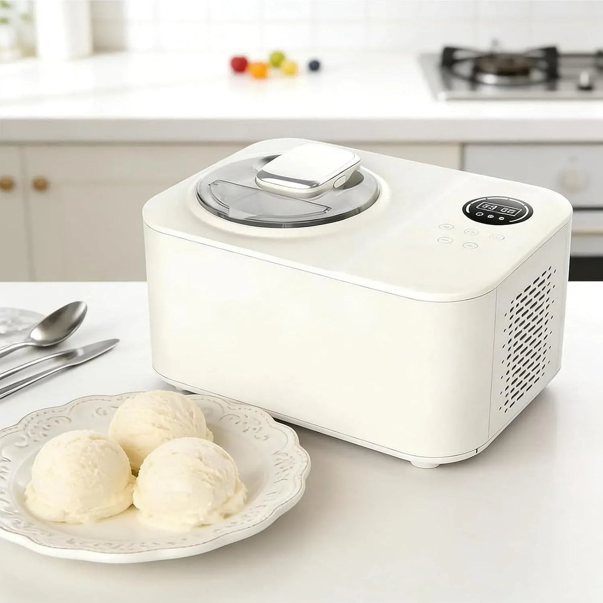 Machine à Glace, machine à glace et sorbet, 1,2 L, minuteur, écran LCD, pour Desserts familiaux