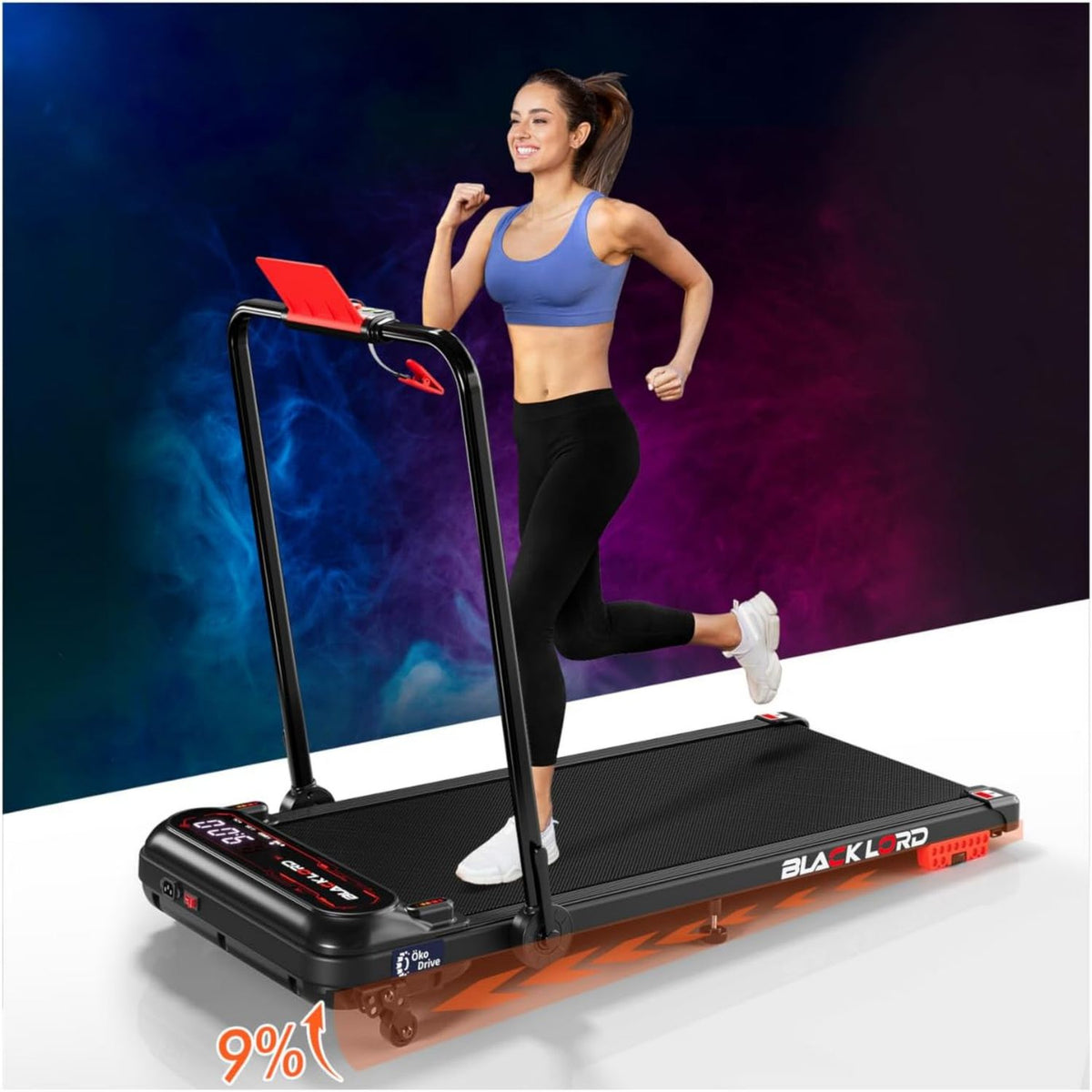 Tapis de marche - avec télécommande, affichage LED, 390mm, 15km/h, noir, BLACK LORD