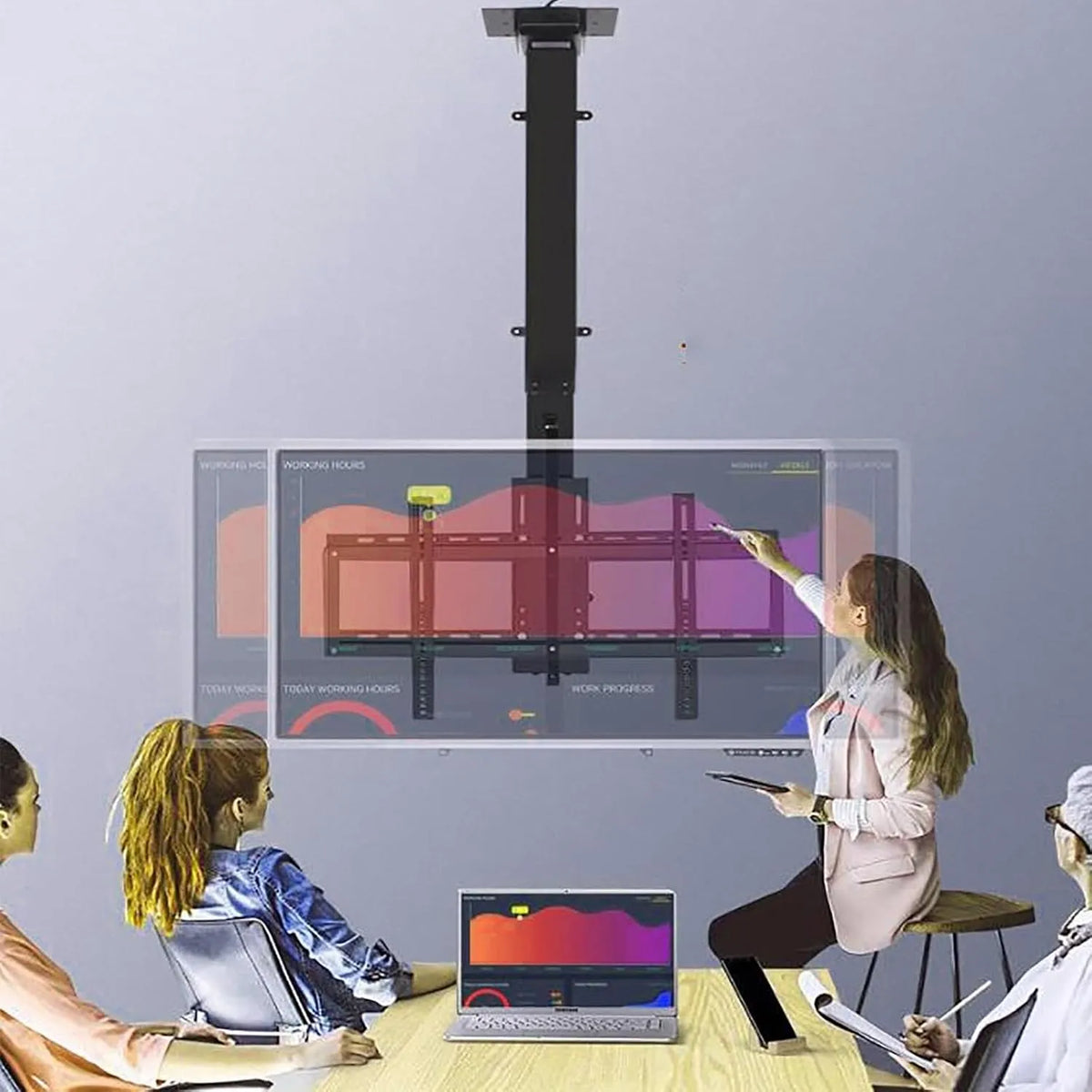Meuble TV, 75 pouces, écran LCD, Support de Sol pour TV LCD, avec télécommande Interrupteur, Support TV motorisé
