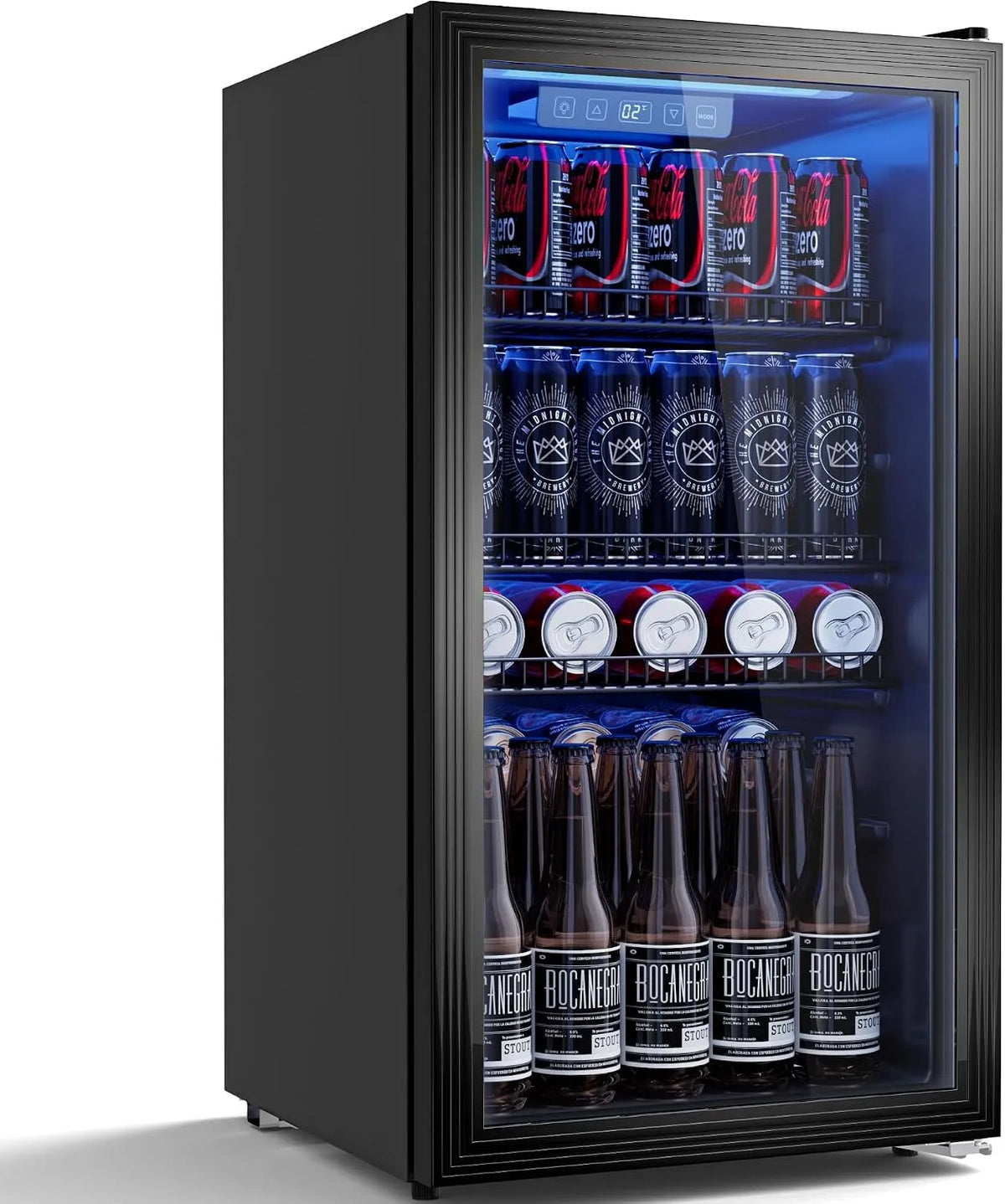 Réfrigérateur, 90 L, silencieux, noir, 3 étagères réglables pour 125 canettes, Refroidissement uniforme et sans givre, bureau & maison