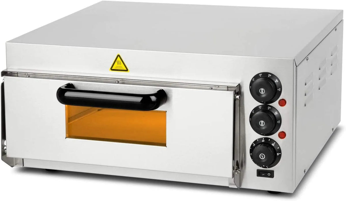 Four électrique à pizza, 2000 W, minuteur, acier inoxydable, électrique 2000W, chaleur de voûte et de sole réglable indépendamment jusqu'à 350°C