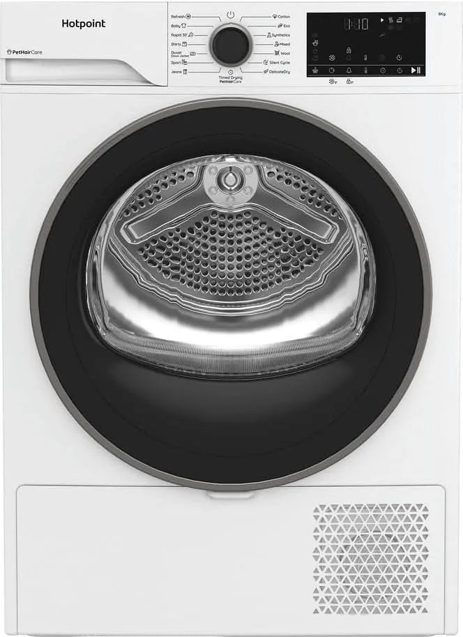 Sèche-linge CHD84MWBSEE, 8 kg, 64 dB, classe énergétique E, silencieux, blanc, Hotpoint - CHD84MWBSEE Sèche-linge Pompe à Chaleur Posable - Capacité 8