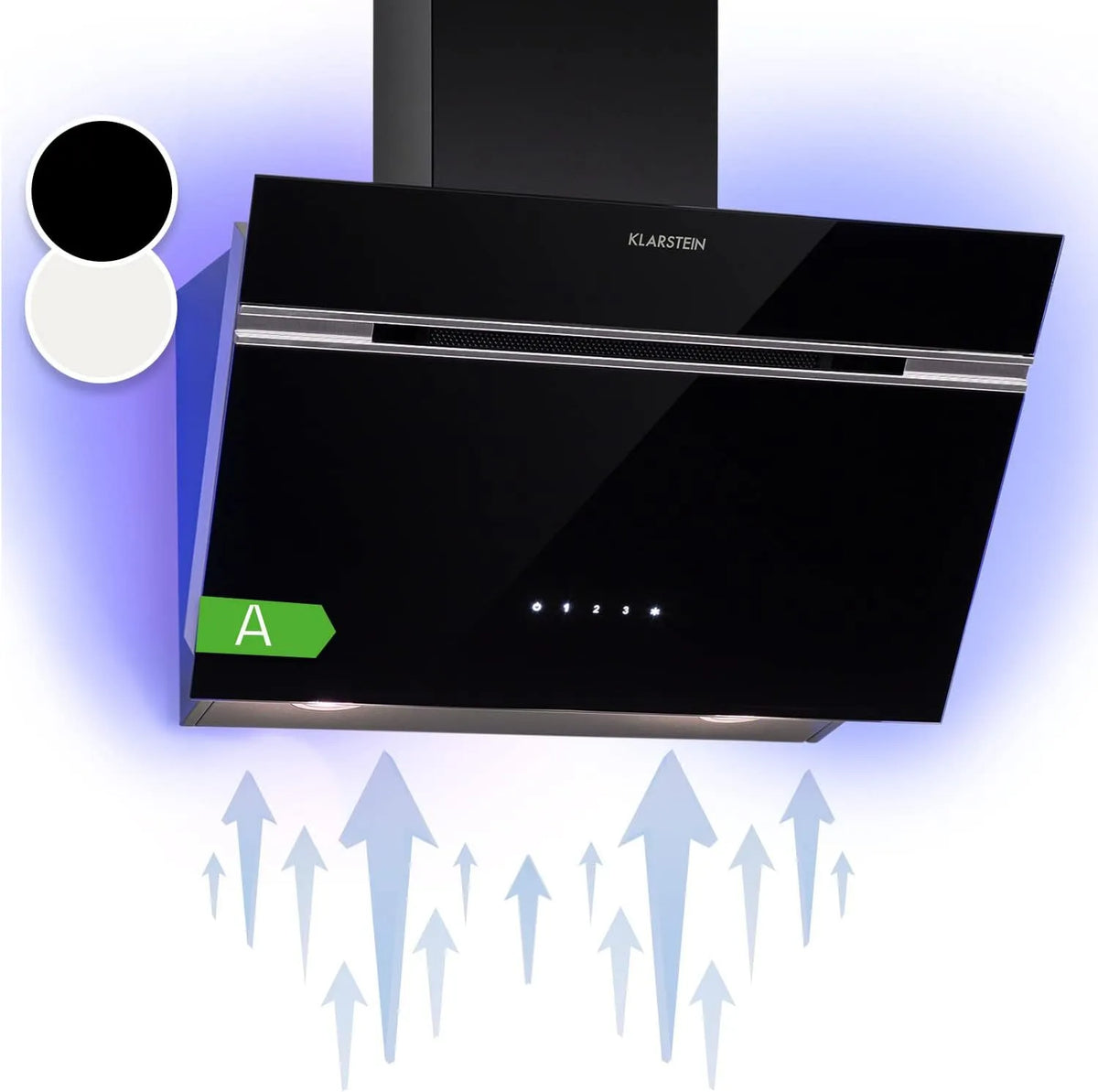 Klarstein Hotte aspirante, 60 cm, 600 m3/h, 68 dB, classe énergétique A, hotte de cuisine, tactile, silencieux, noir, LED Multicolore, Énergie Classe
