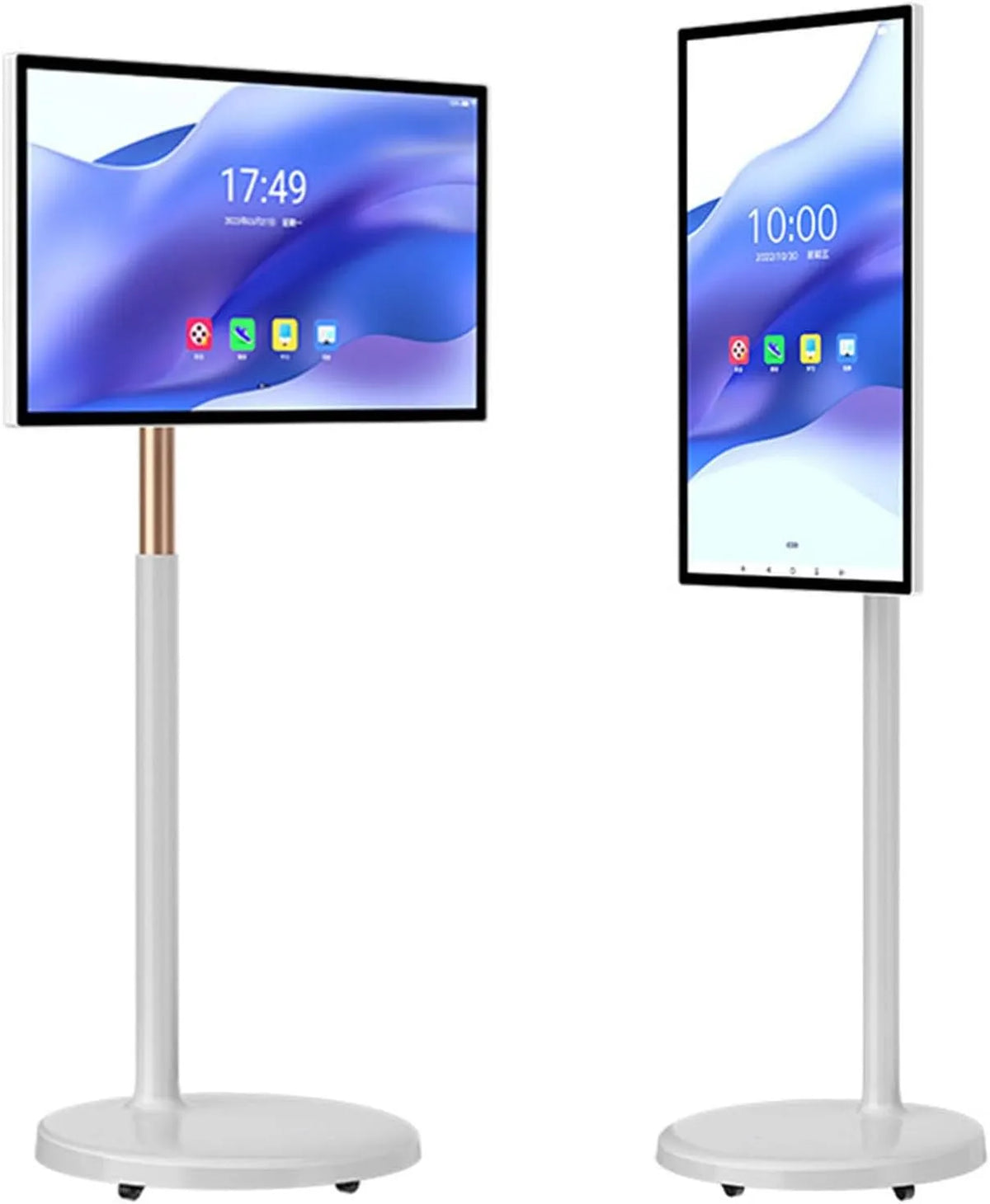Smart TV 1080p 21.5in-8G128G, téléviseur, portable, roulettes de déplacement, tactile, Android OS, pied de sol réglable et rotatif à 360°, résolution