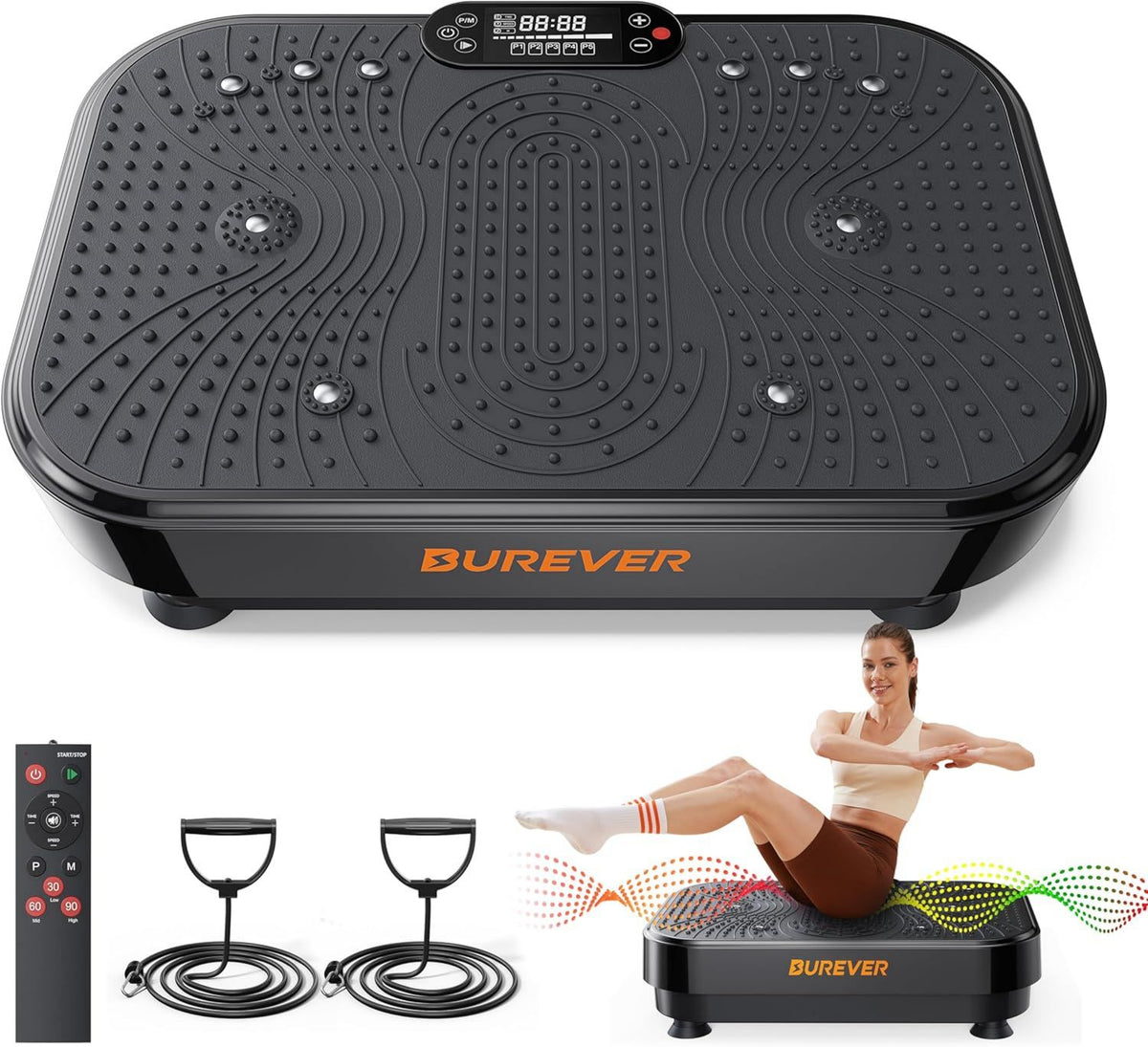 Plateforme vibrante: avec bandes de résistance, fonctionnement silencieux, avec télécommande, 150W, 99 Niveau x, 5 Programmes